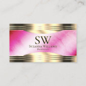 Stilvoll rosa Marmor Gold Border Monogram und Foto Visitenkarte (Vorderseite)