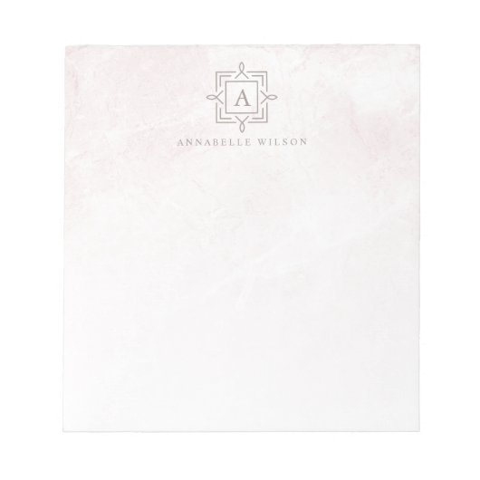 Stilvoll rosa Marmormonogramm Notizblock (Vorderseite)