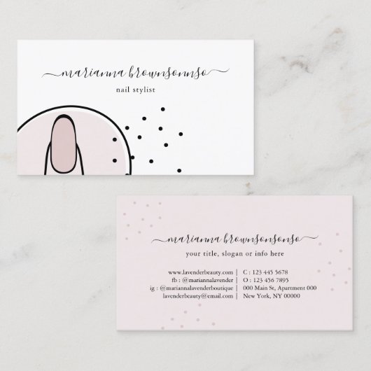 Stilvoll rosa Modern Makeup Salon Nail Visitenkarte (Vorne/Hinten)