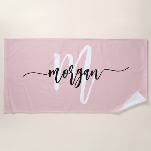 Stilvoll rosa Modernes Script Girly Monogram Name Strandtuch (Vorderseite)