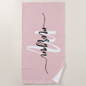 Stilvoll rosa Modernes Script Girly Monogram Name Strandtuch (Vorderseite)