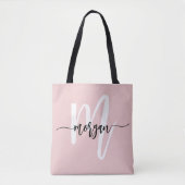 Stilvoll rosa Modernes Script Girly Monogram Name Tasche (Vorderseite)