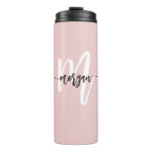 Stilvoll rosa Modernes Script Girly Monogram Name Thermosbecher (Vorderseite)