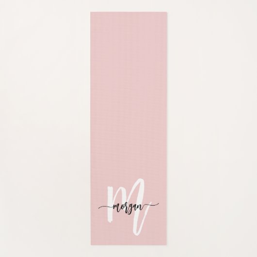 Stilvoll rosa Modernes Script Girly Monogram Name Yogamatte (Vorderseite)