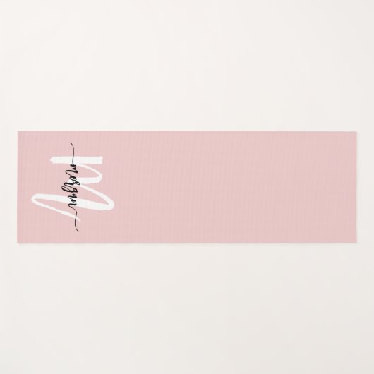 Stilvoll rosa Modernes Script Girly Monogram Name Yogamatte (Vorderseite (Horizontal))