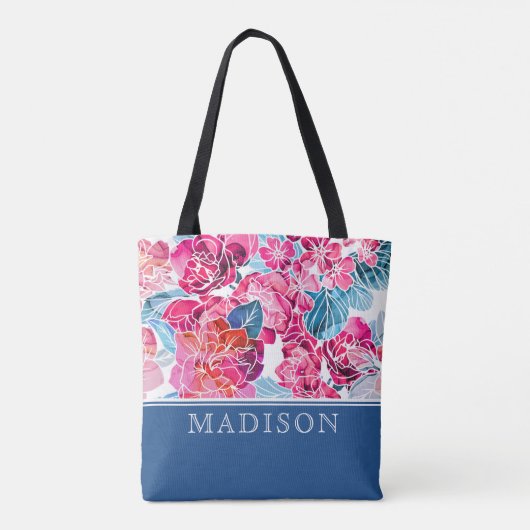 Stilvoll rosa Muster Chic Personalisierter Name Tasche (Rückseite)