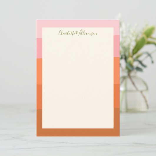 Stilvoll rosa Orange Abstrakt Stripes Script Name Mitteilungskarte (Stehend Vorderseite)