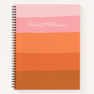 Stilvoll rosa Orange Abstrakt Stripes Script Name Notizblock