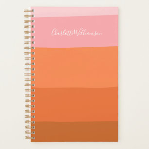 Stilvoll rosa Orange Abstrakt Stripes Script Name Planer
