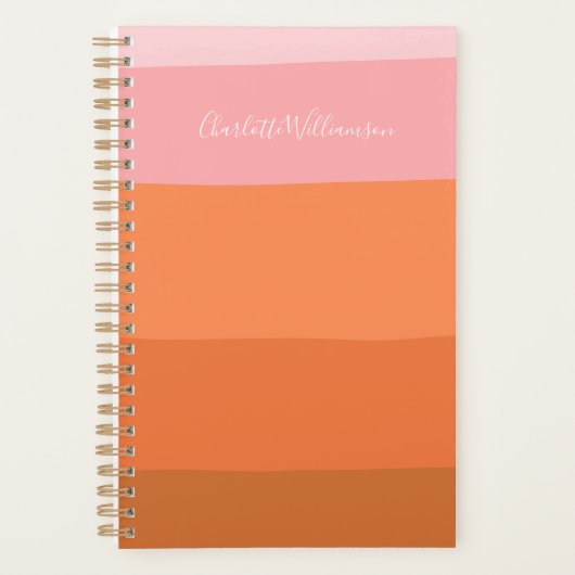 Stilvoll rosa Orange Abstrakt Stripes Script Name Planer (Vorderseite)