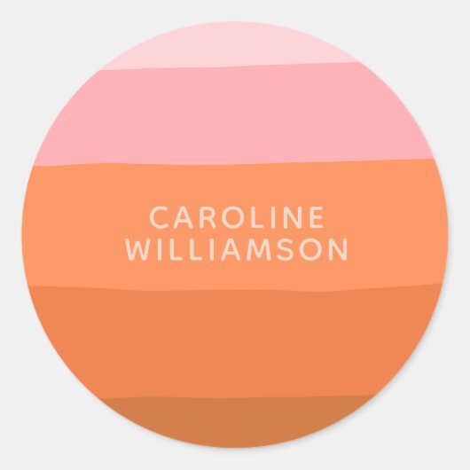 Stilvoll rosa Orange Abstrakt Stripes Script Name Runder Aufkleber (Vorderseite)