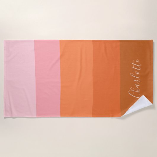 Stilvoll rosa Orange Abstrakt Stripes Script Name Strandtuch (Vorderseite)
