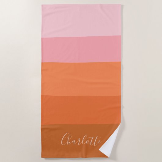Stilvoll rosa Orange Abstrakt Stripes Script Name Strandtuch (Vorderseite)