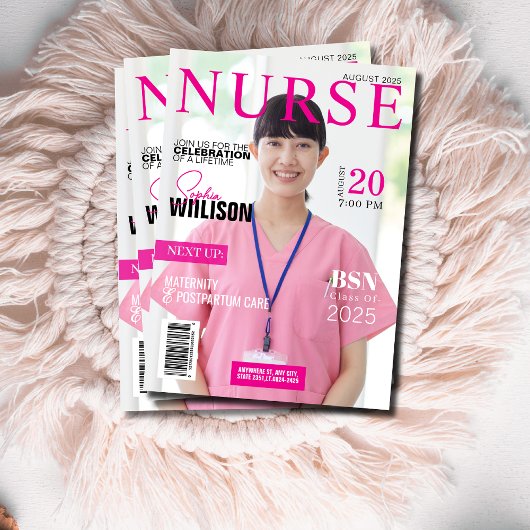 Stilvoll rosa Pflegezeitschrift Foto Abschluss Einladung