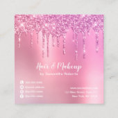 Stilvoll rosa Rosa Glitzer Tropfen Haar & Make-up Quadratische Visitenkarte (Rückseite)