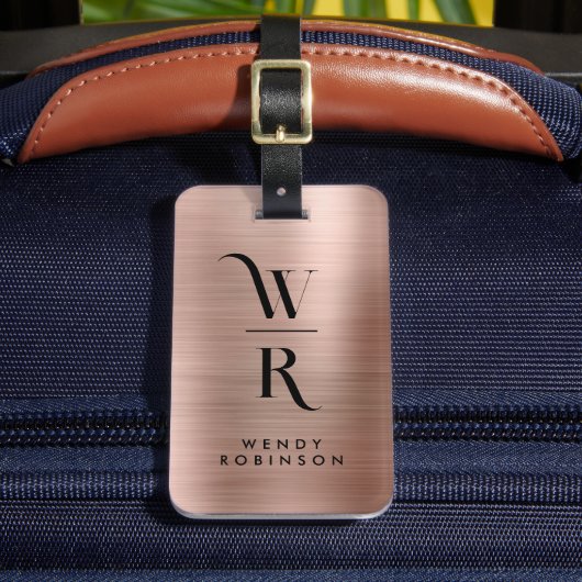 Stilvoll rosa Rose Gold Metal Two Monogram Initial Gepäckanhänger (Vorderseite Insitu 2)