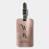 Stilvoll rosa Rose Gold Metal Two Monogram Initial Gepäckanhänger (Vorderseite vertikal)