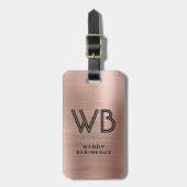 Stilvoll rosa Rose Gold Metal Two Monogram Initial Gepäckanhänger (Vorderseite vertikal)