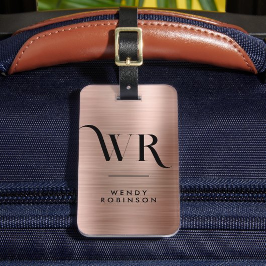 Stilvoll rosa Rose Gold Metal Two Monogram Initial Gepäckanhänger (Vorderseite Insitu 2)