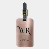 Stilvoll rosa Rose Gold Metal Two Monogram Initial Gepäckanhänger (Vorderseite vertikal)