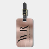 Stilvoll rosa Rose Gold Metal Two Monogram Initial Gepäckanhänger (Vorderseite vertikal)
