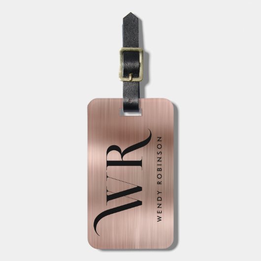 Stilvoll rosa Rose Gold Metal Two Monogram Initial Gepäckanhänger (Vorderseite vertikal)