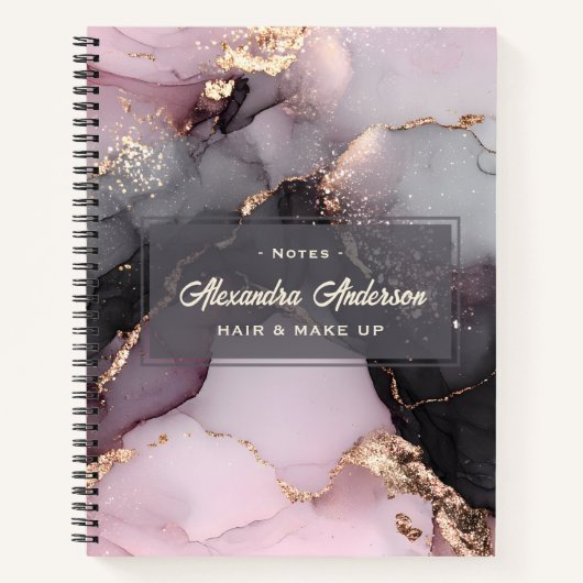 Stilvoll rosa Schwarz Glitzer Agate Marble Notizblock (Vorderseite)