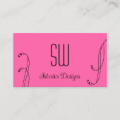 Stilvoll rosa Schwarz Verziert mit Monogramm und F Visitenkarte (Vorderseite)