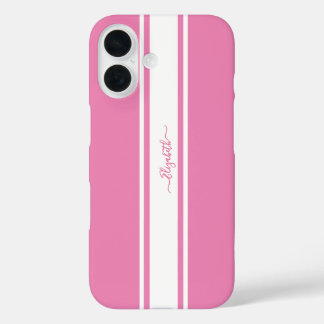 Stilvoll rosa Streifen Mit Monogramm Chic iPhone 16 Hülle