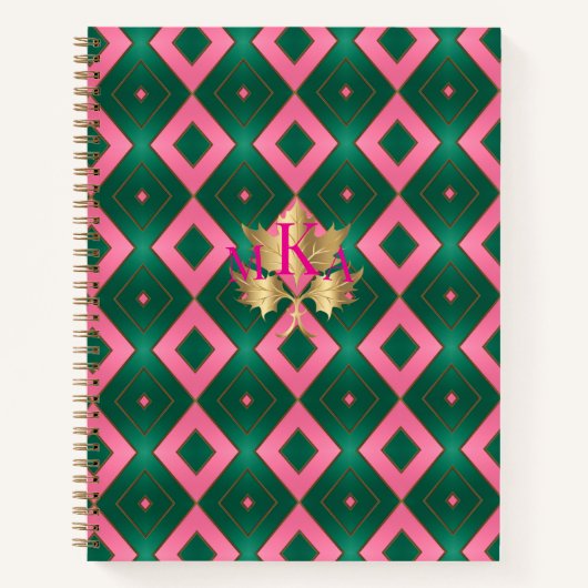 Stilvoll rosa und grün Mit Monogramm Notebook Notizblock (Vorderseite)