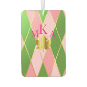 Stilvoll rosa und grüne Raute Monogram Autolufterfrischer (Rückseite)