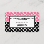 Stilvoll rosa und schwarze Paws Dog Walker Pet Sit Visitenkarte (Rückseite)