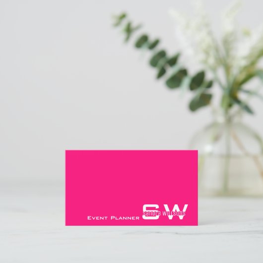 Stilvoll rosa und weiß modern mit Monogram Simple Visitenkarte (Stehend Vorderseite)