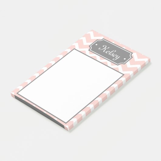 Stilvoll rosa Zickzack Graue Name Post-it Klebezettel (angewinkelt)