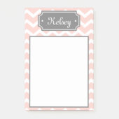 Stilvoll rosa Zickzack Graue Name Post-it Klebezettel (Vorderseite)