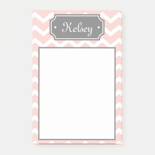 Stilvoll rosa Zickzack Graue Name Post-it Klebezettel (Vorderseite)