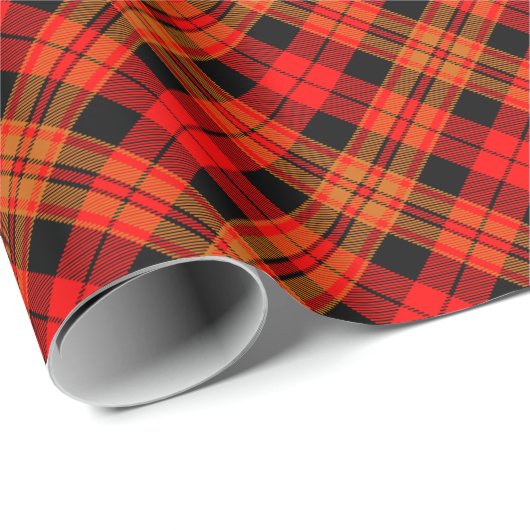 Stilvoll rotes schwarzes und orangefarbenes Tartan Geschenkpapier (Rolleneckpunkt)