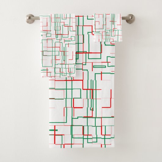 Stilvoll rotes und grünes Muster Badhandtuch Set (Insitu)
