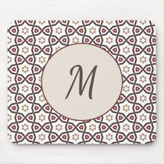 Stilvoll rotes, weißes Muster Monogram Mousepad (Vorne)