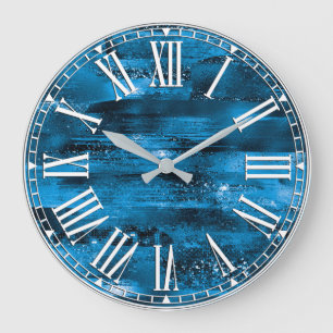 Stilvoll Royal Blue Glitzer Shimmer Brushstrikes Große Wanduhr