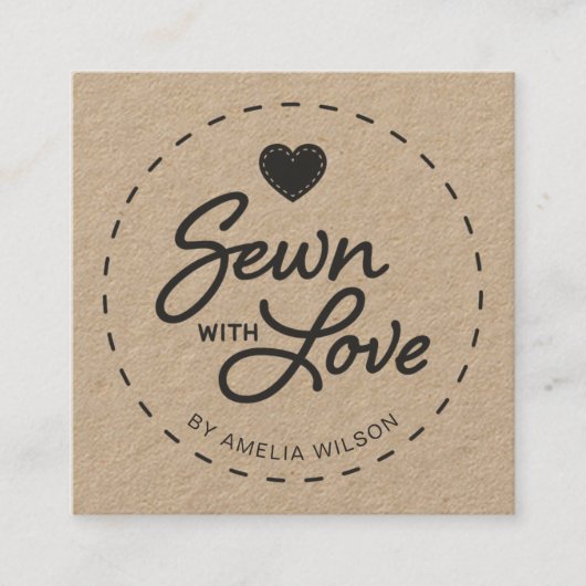 Stilvoll Rustikal mit Liebe Kraft genäht Quadratische Visitenkarte (Vorderseite)