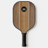 Stilvoll rustikaler Holzstreifen Mit Monogramm Pickleball Schläger (Vorderseite)