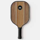 Stilvoll rustikaler Holzstreifen Mit Monogramm Pickleball Schläger (Rückseite)