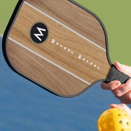 Stilvoll rustikaler Holzstreifen Mit Monogramm Pickleball Schläger