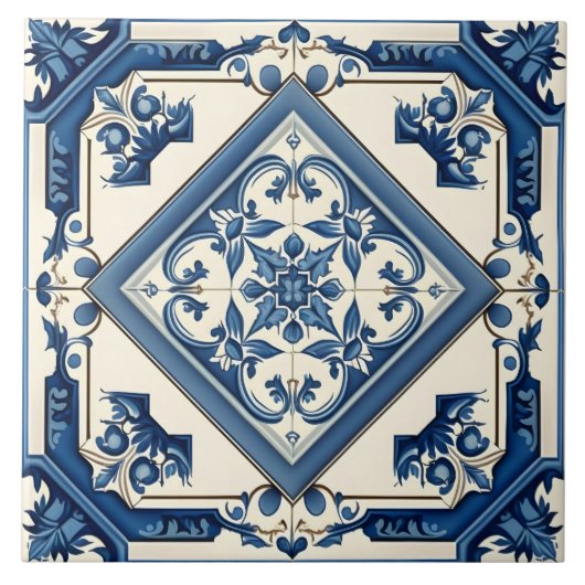 Stilvoll rustikales blaues Mittelmeer Muster Fliese (Vorderseite)