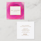 Stilvoll schick rosa Abstraktes Aquarellplatz Busi Quadratische Visitenkarte (Vorne/Hinten)