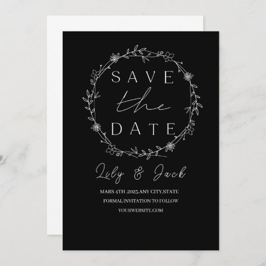 Stilvoll schlicht und elegant modern save the date (Vorne/Hinten)