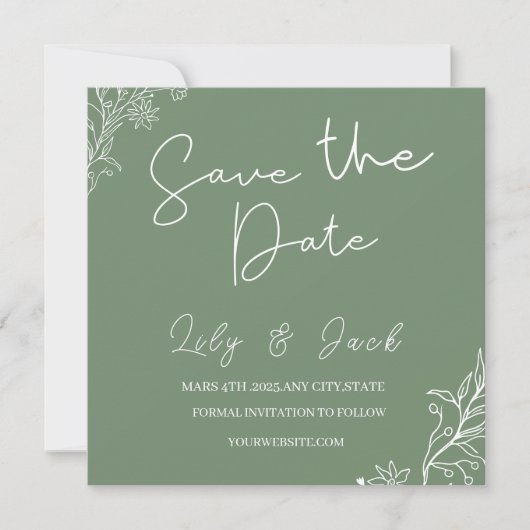 Stilvoll schlicht und elegant modern schlinggrün einladung (Vorderseite)