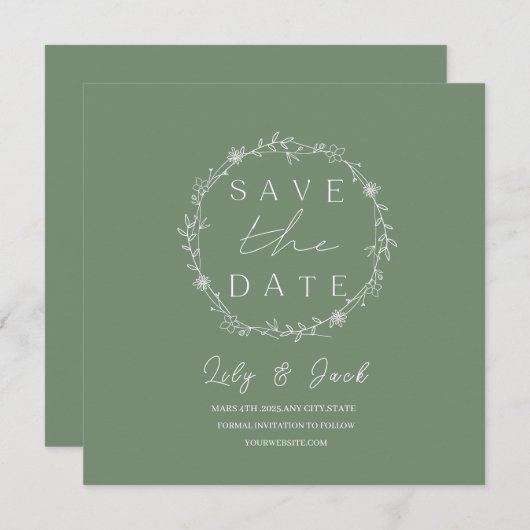 Stilvoll schlicht und elegant modern schlinggrün einladung (Vorne/Hinten)