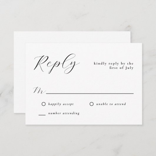 Stilvoll schlichter Minimal Classic Wedding RSVP (Vorne/Hinten)